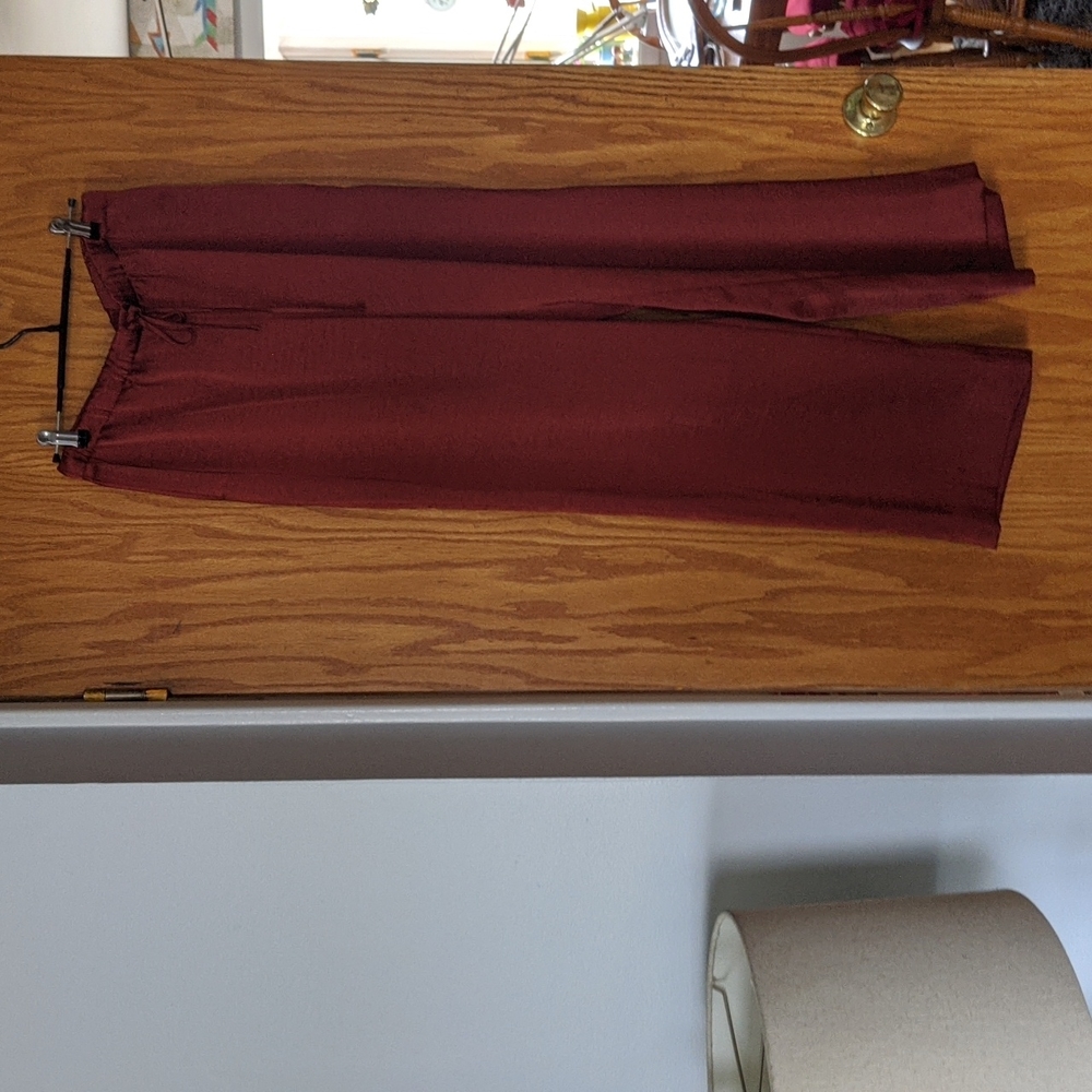 BR wide leg copper satin pants with drawstring and pockets